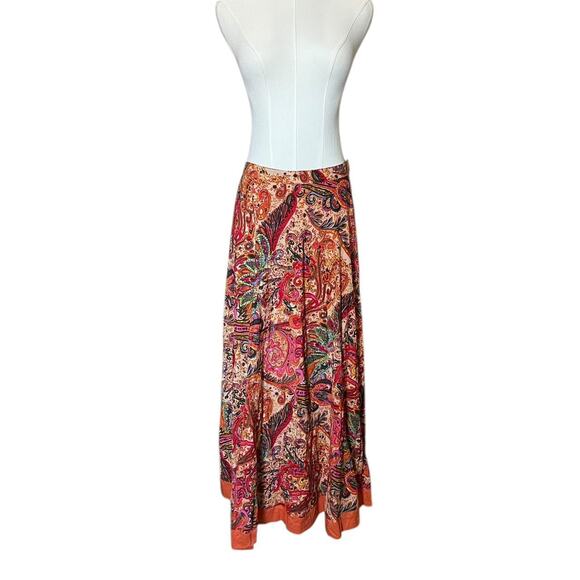 VTG Y2K Coldwater Creek Orange Multicolor Sequin Paisley Cotton Maxi Skirt S - Picture 3 of 7